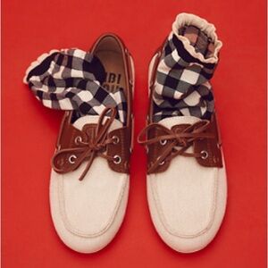 BIBI LOU Canvas Boat Shoes with Brown Leather Trim